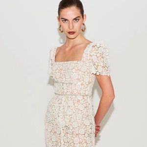 Self Portrait IVORY GUIPURE FITTED MIDI DRESS NWOT